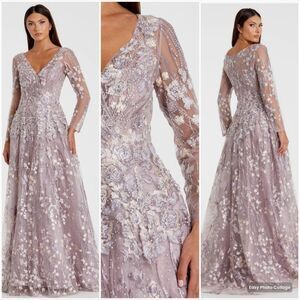 Mac Duggal 20402 Womens EMBELLISHED WRAP OVER ILLUSION LONG SLEEVE A LINE GOWN